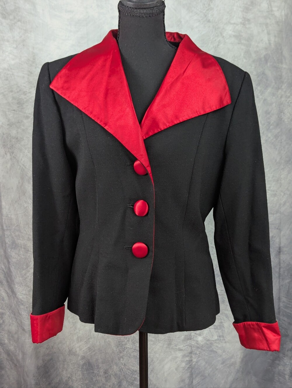 Wool Vintage Morgan Miller Women's Black Jacket with Red Accents